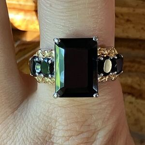 Natural Black Spinel Sterling Silver Cocktail Ring Size 10